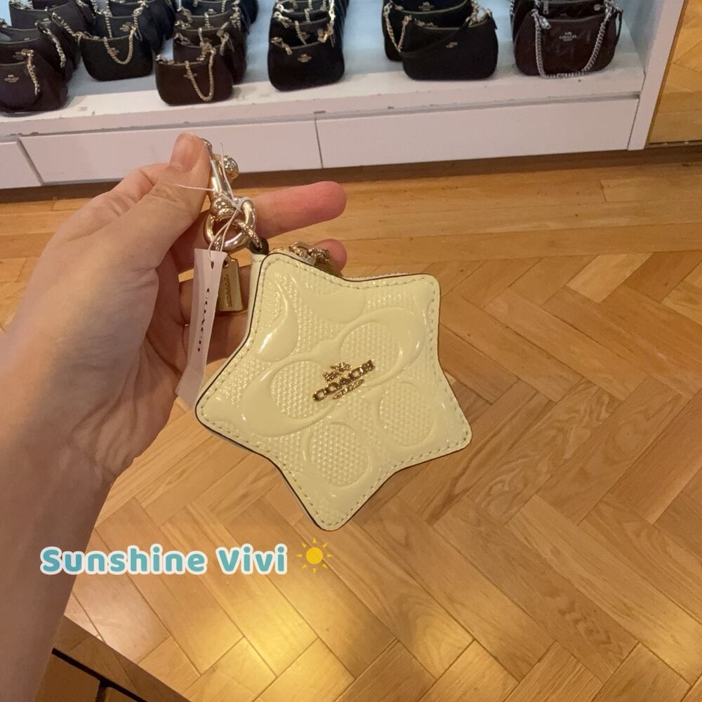NWT Coach Star Bag Charm Signature Leather Gold/Light Lemon CEM93 Patent